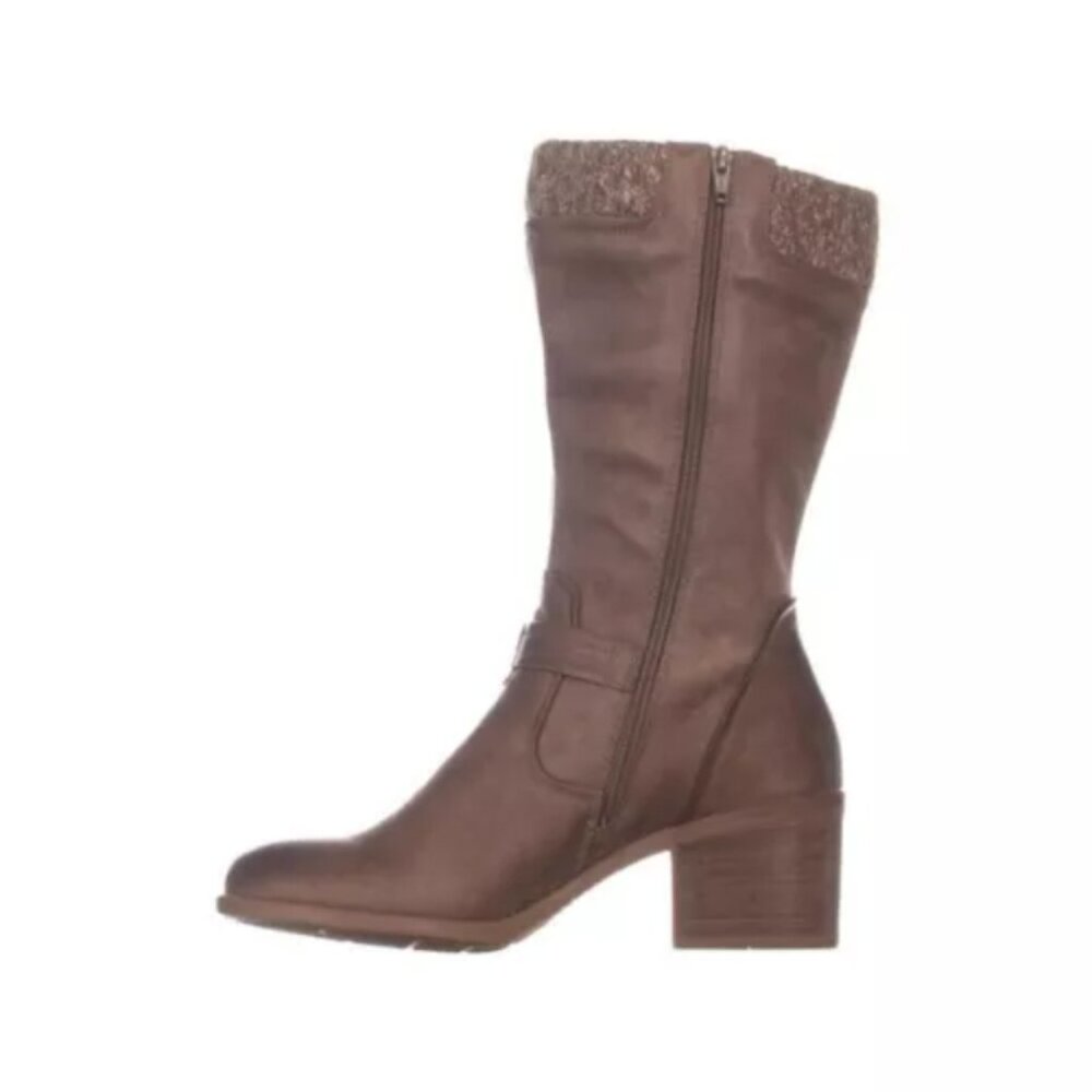 Baretraps Weslin Women's Brown Leather Side Zip Block Heel Mid Calf Snow Boot 11
